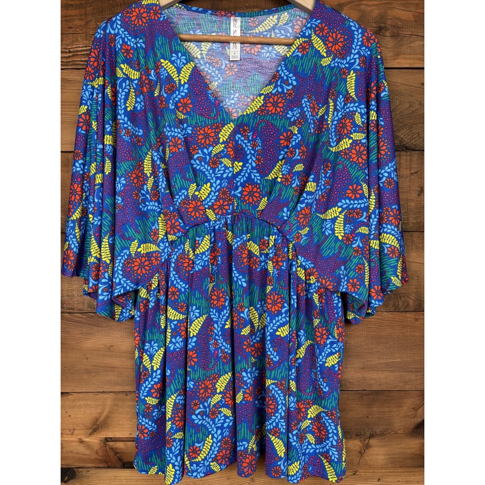 Dear Scarlett Tunic Womens Large Floral V-Neck Flutter Sleeve Empire Waist
